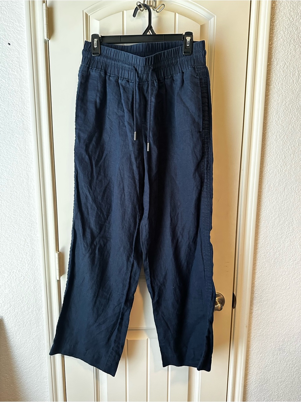 Quince Navy Drawstring Elastic-Waist Linen Relaxed Pants size Medium NWOT